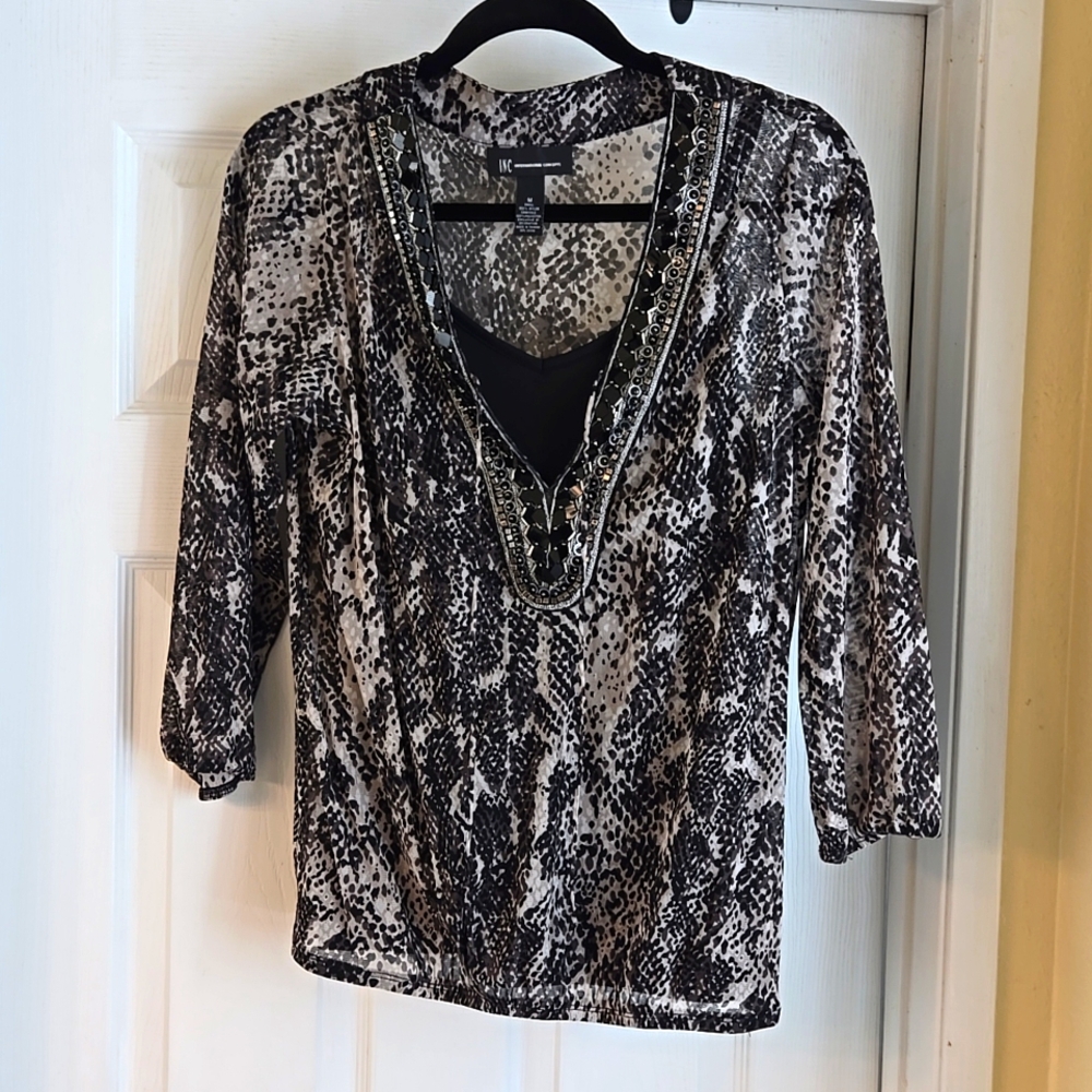 INC International Concepts Snake Skin Blouse with Jewels Size M